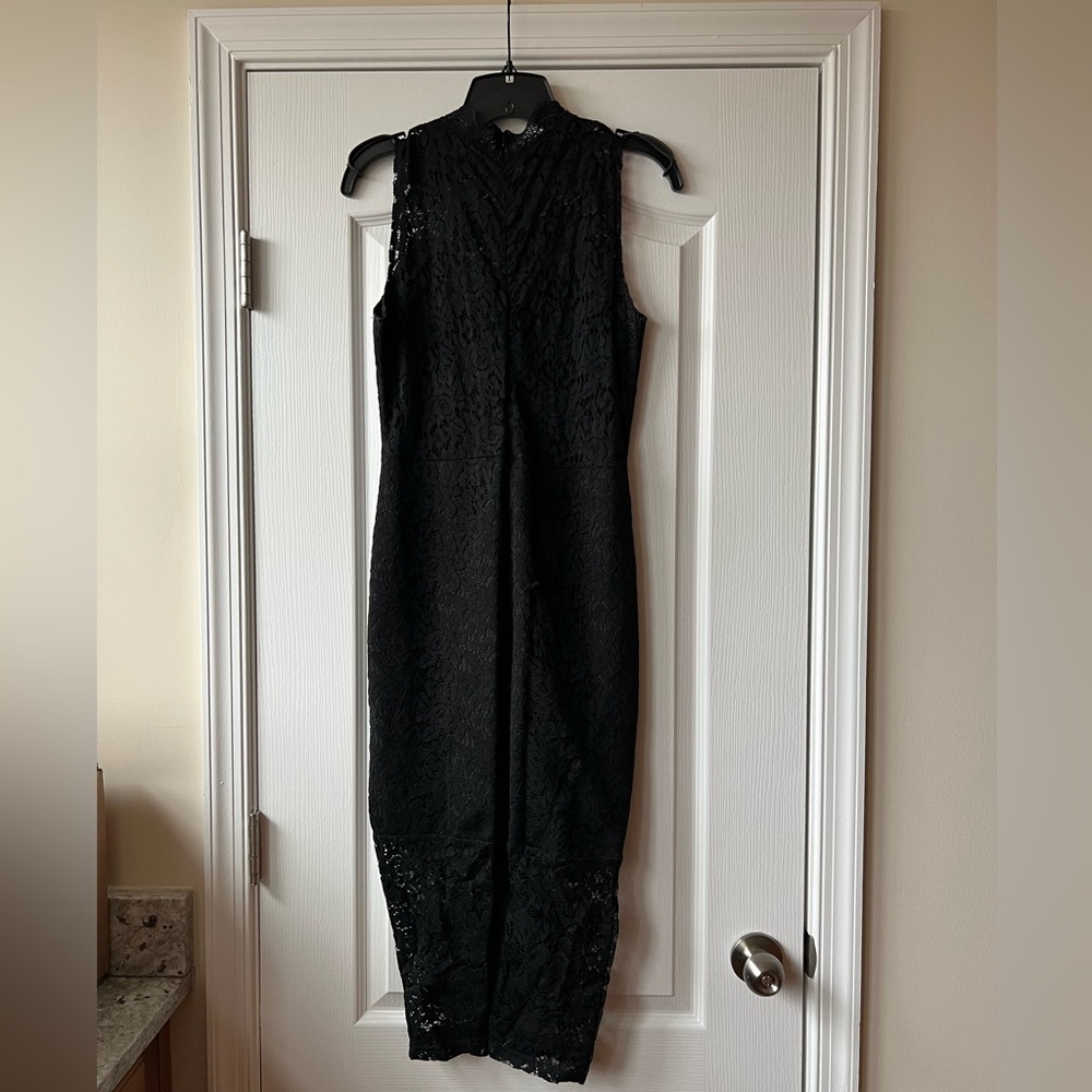 Black Midi Dress with Lace Overlay
